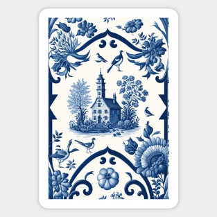 Floral Garden Botanical Print with Delft Blue and White Sticker